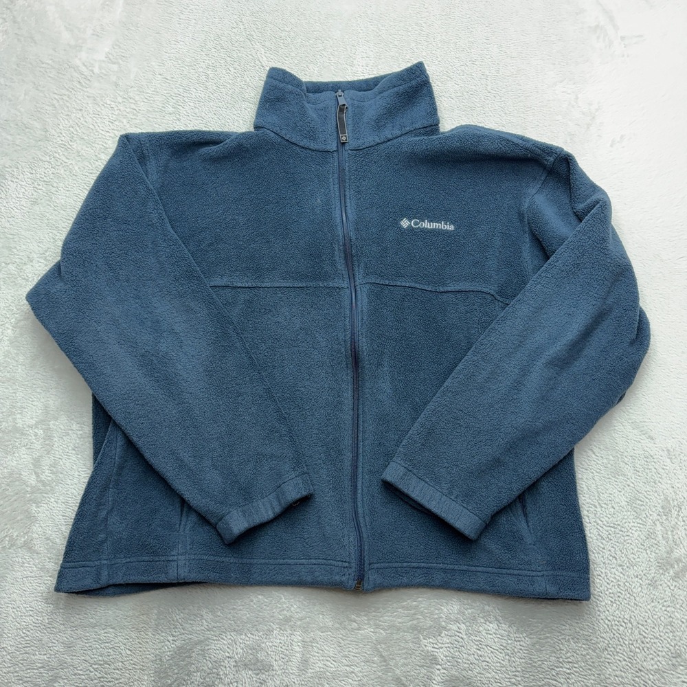 Columbia Fleece Jacket Mens Large Blue Full Zip Mock Neck Steens Mountain Coat